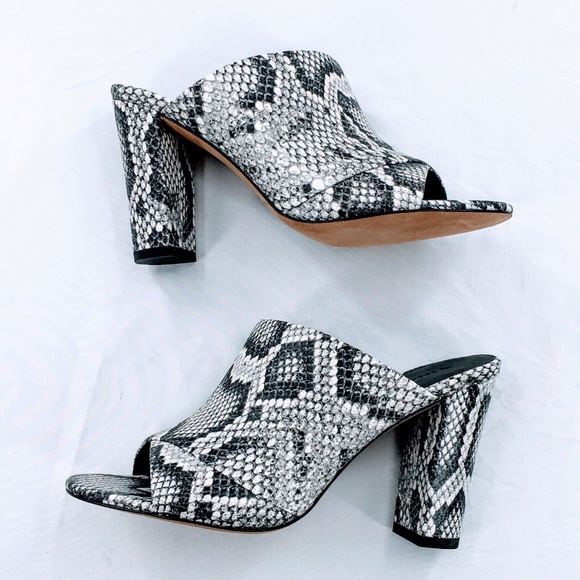 Vince Grey Mule Snakeskin Embossed Leather Block Slide On Heeled Sandal Sz 7 - Picture 5 of 11